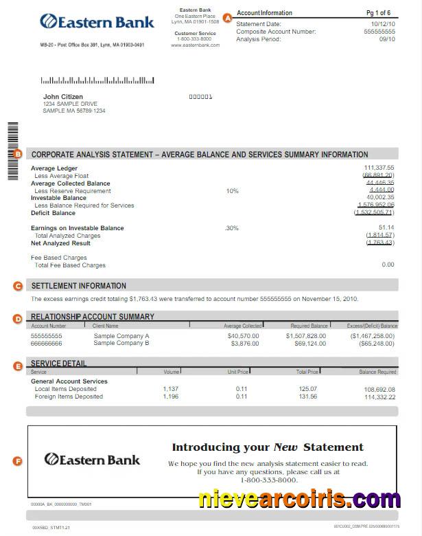 USA Eastern Bank statement Word and PDF w
